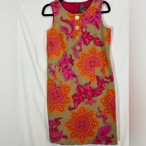 Taylor Multi Colored Floral Sleeveless Dress with Gold Button Size 8